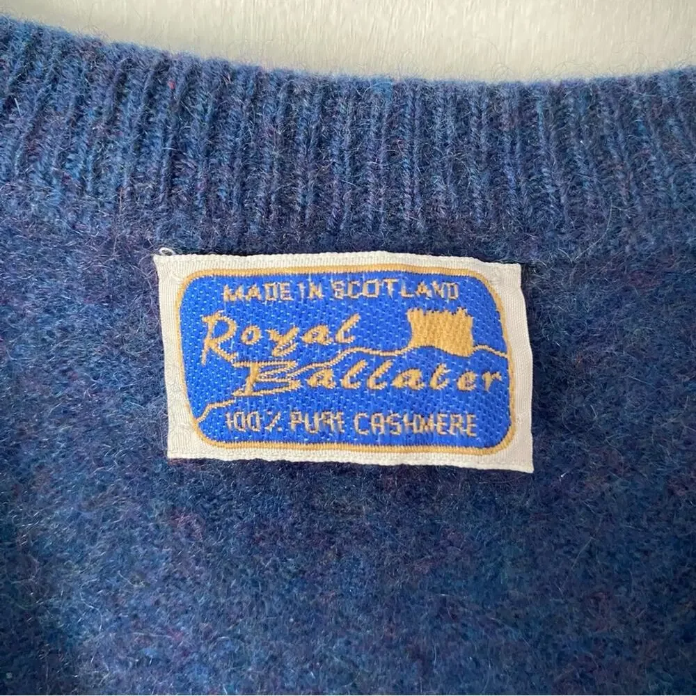 Vintage Royal Ballater Made in Scotland Blue Cahsmere Argyle Vest size 40